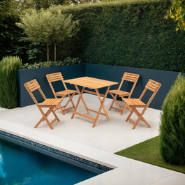 Hanah Home My004 Conjunto de Mesa y Sillas de Jardín de 5 Piezas en Madera de Haya Marrón